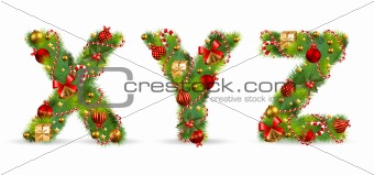 XYZ, vector christmas tree font