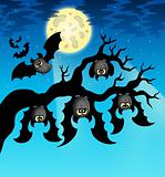 Cartoon bats with full moon