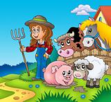 Country girl with farm animals