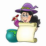 Cute witch holding scroll