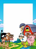 Frame with barn and farm animals