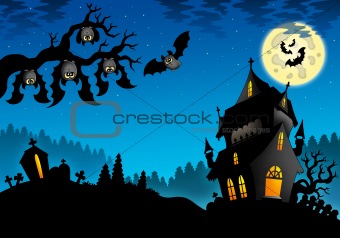 Halloween landscape with mansion