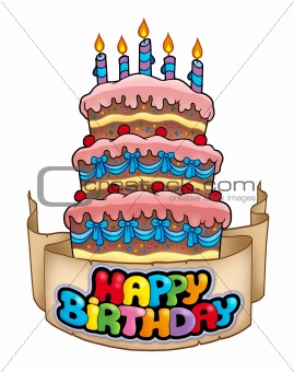 Happy birthday theme with tall cake