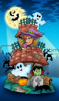 House with Halloween characters