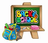 School bag and chalkboard