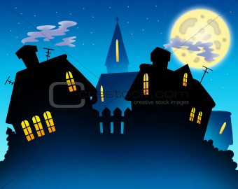 Village skyline night silhouette