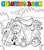 Coloring book with camping kids