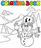 Coloring book with cartoon snowman