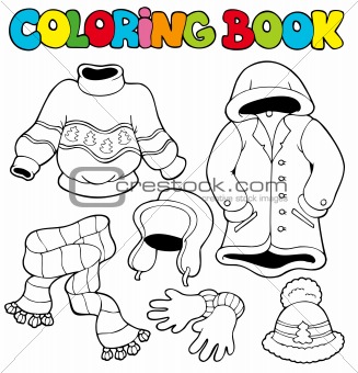 Coloring book with winter clothes