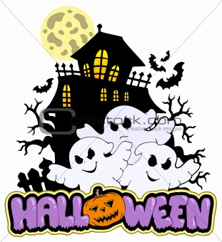 Halloween sign with three ghosts 1