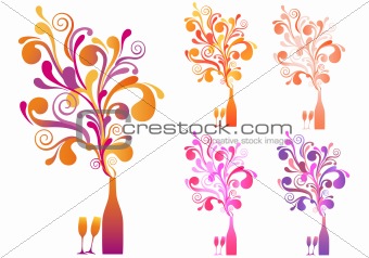 champagne bottle and glasses, vector