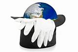 Black magic hat and gloves with earth