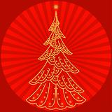 Christmas fir-tree on red