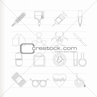 collection of  medical themed icons and warning