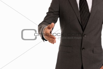 Unrecognizable businessman handshake closeup copy-space isolated on white background