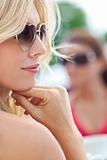 Side Profile of Blond Woman in Heart Shaped Sunglasses