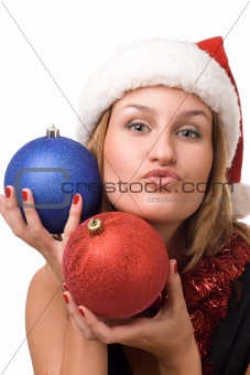 Smiling women holding christmas toy