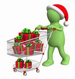 Consumer with shopping cart and gifts