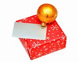 blank greeting card or gift card on Christmas box