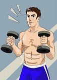 Athletic man with dumbbells