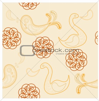 vector seamless ornament with birds and flowers