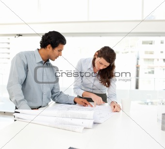 Two business people looking at a new project