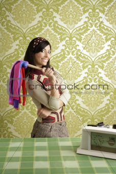 retro housewife cleaning duster woman sixties