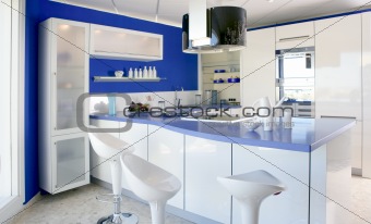 Blue white kitchen modern interior design house
