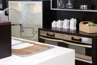 Brown wood kitchen modern stainless steel