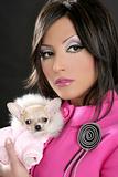 fashion doll womn with chihuahua dog pink 1980s