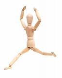happy, jumping wooden figure