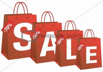 sale with red shopping bags, vector
