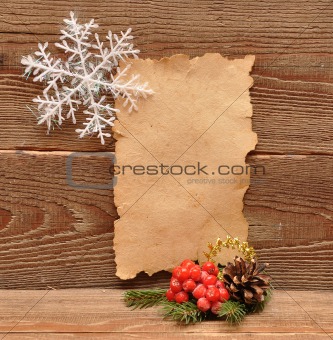 christmas decoration and old paper
