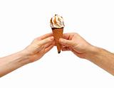 male hands give a ice cream to female hands