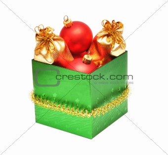 christmas baubles in gift box 