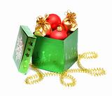 christmas baubles in gift box