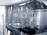 Kitchen silver sink and vitroceramic stove hob