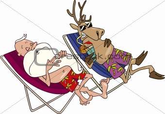 santa and reindeer having a rest