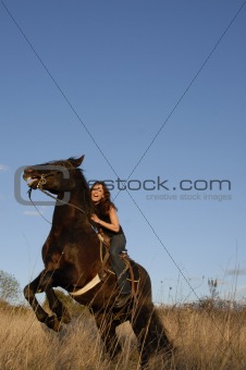 rearing stallion and girl