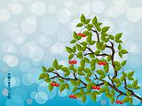 Floral background with a cherry. Vector illustration.