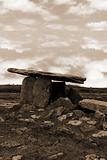 ancient poulnabrone dolmen tomb in sepia