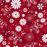 Seamless red-white floral pattern