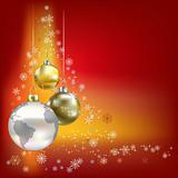 Christmas balls and planet red background