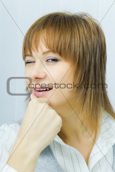 portrait of a beautiful girl wink