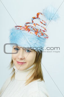 portrait of smiling girl in Christmas hats