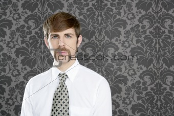 businessman retro mustache over gray wallpaper