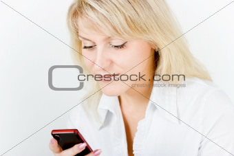 smiling blonde girl with phone
