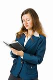 girl in a business suit with a notebook