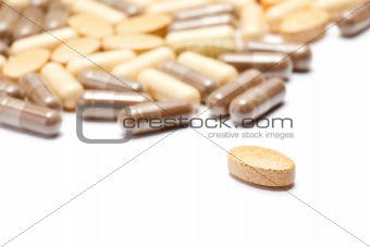 Medicinal pills piled up a bunch
