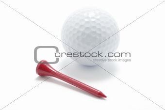 Golf Ball and Golf Tee on White Background